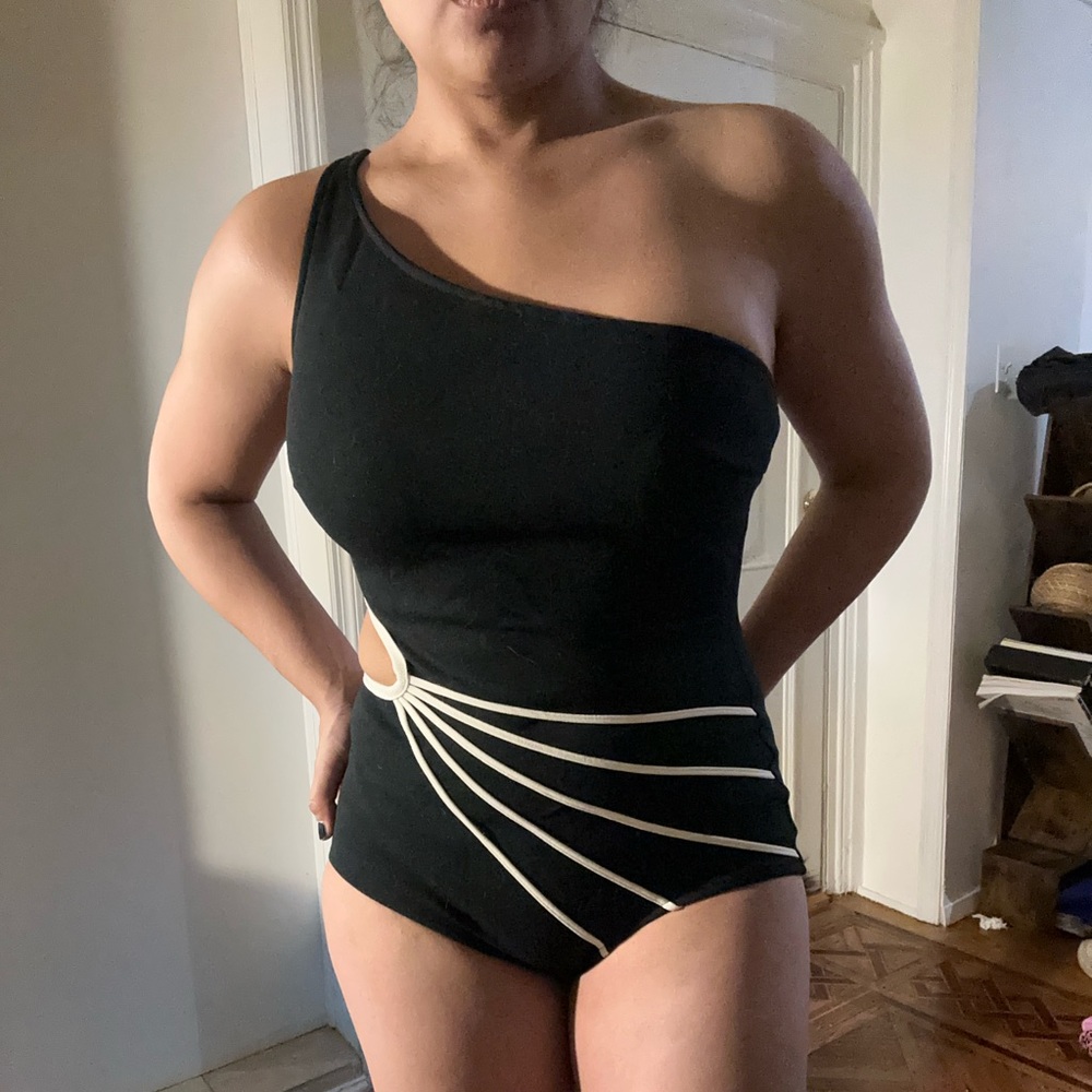 Vintage 50s/60s cutout asymmetrical one piece swimsuit pinup